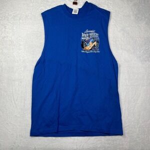 Suna 99th Laconia Bike Week T Shirt Mens M Blue What Happens Here Stays Here